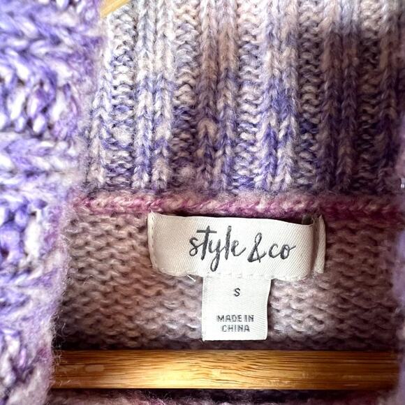 Style & Co Pink & Purple Chunky Knit Turtleneck Sweater Small - Picture 5 of 9